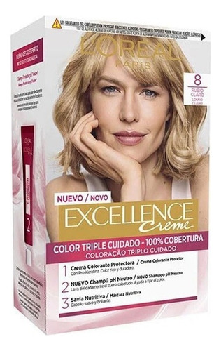 Kit Tinta L'Oréal Paris  Excellence Tintura L'Oréal Excellence Creme tono 8 rubio miel 20Vol. para cabello