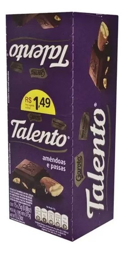 Chocolate Mini Talento Roxo Amêndoas E Passas 25gr C/15un -