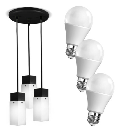 Colgante Techo 3 Luces Negro Moderno Foco Led 9w Luz Cálida