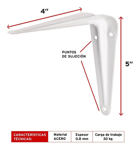 Jgo De Escuadras Estante 4 PLG X 5 PLG 12 Pza Truper Blanca