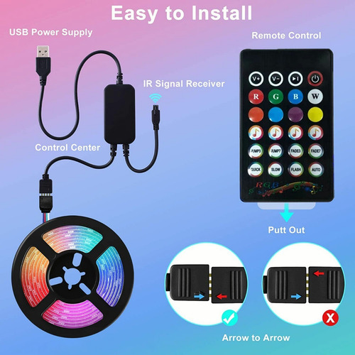 Tira De Luz Led Bluetooth Usb 2m 60 Led Rgb Remoto Control
