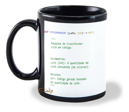 Caneca Profissão Programador Python Codigo Toda Preta Xicara