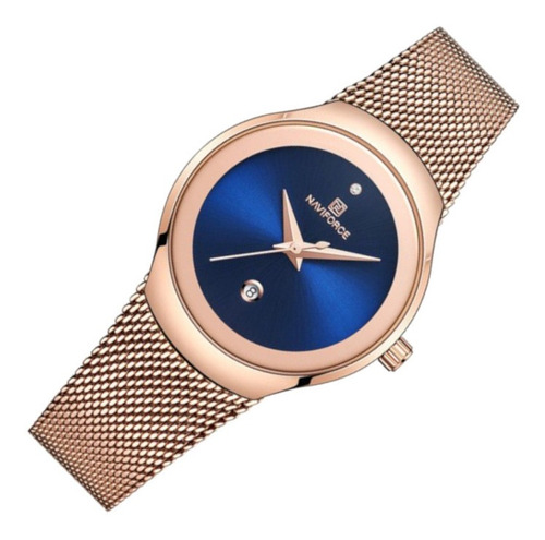 Relógio Feminino Naviforce 5004 Resiste Água Rose Azul