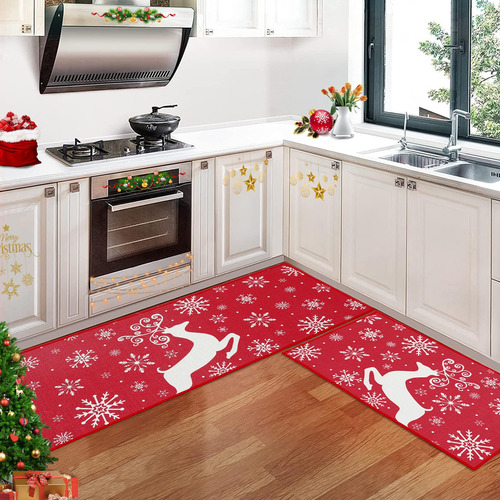 Conjunto Decorativo Cocina Navidad Copos Nieve Ciervos Antid