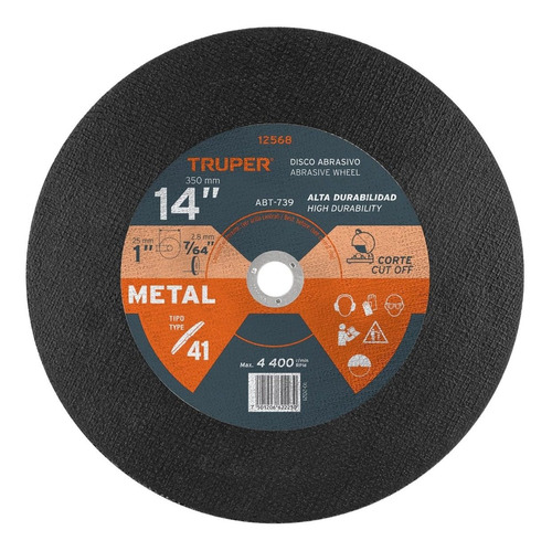 Disco Para Corte De Metal 14'', 4.400 Rpm Uso Profesional