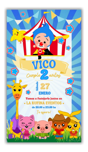 Invitación Digital Cumpleaños Payaso Plin Plin Circo