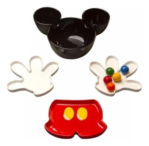 4 Platos Ceramica Disney De Postre Mickey Mouse Color Negro