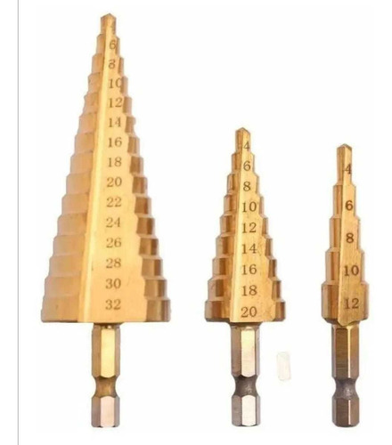 Set De Tres Brocas Cónicas Escalonadas Vástago De 1/4