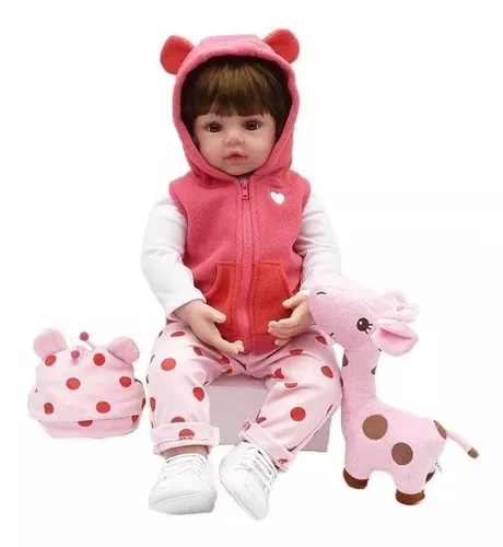 Brastoy Bebê Reborn Boneca Silicone Menino Girafinha Olhos Castanhos 48cm