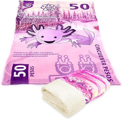 Mi Mantita Mx Frazada Ajolote Billete 50 Pesos Con Borrega