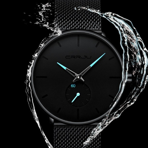 Relógio Masculino Crrju Original Com Pulseira Preta De Luxo