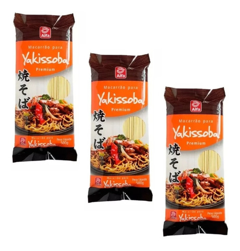 Kit 3 Macarrão Para Yakisoba Yakissoba Fino Alfa 500g