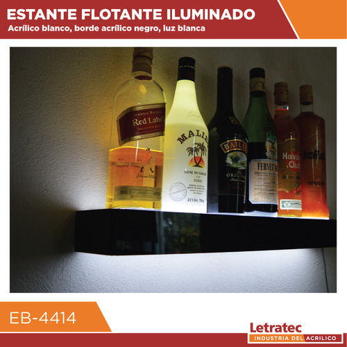 Estante Flotante Iluminado Borde Negro Eb-4414