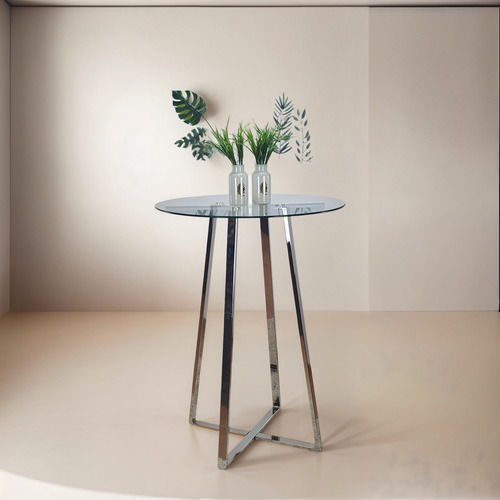 Mesa De Bar Alta Tapa De Vidrio Templado Y Base Cromada Vidrio Cromado