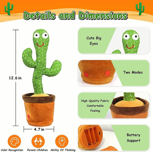 Imagen 3 de 7 de Juguete De Peluches De Cactus Bailando Cantando Imitaciones