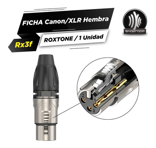 Imagen 2 de 4 de Ficha Xlr Canon Hembra Metalica Roxtone Rx3f