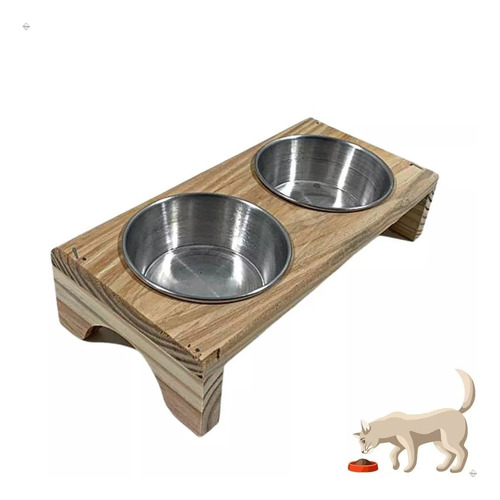 Comedouro Pet Elevado Duplo Gato E Cachorro 2 Potes Madeira Cor Madeira Pinus