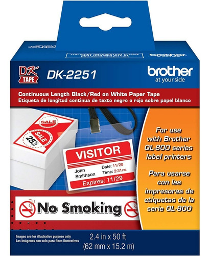 Cinta Brother Dk-2251(62mm X15.24mts)negro/rojo,sobre Blanco