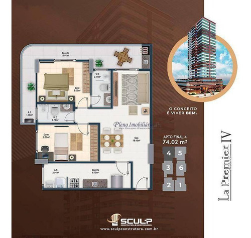 Imagem 16 de 18 de Apartamento Com 2 Dormitórios Sendo 1 Suíte, À Venda, 79 M² Por R$ 548.437 - Vila Guilhermina - Praia Grande/sp - Ap0820
