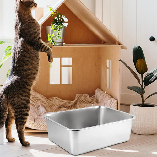 Caja De Arena Para Gatos De Acero Inoxidable, Bandeja Grande