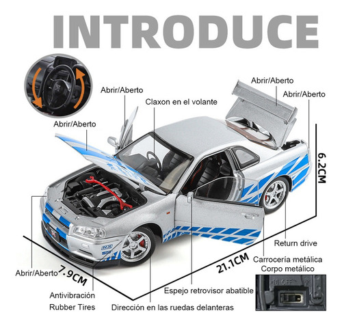 Rápido Y Furioso 2 Brian Nissan Gtr R34 Con Luz Sonido 1/24