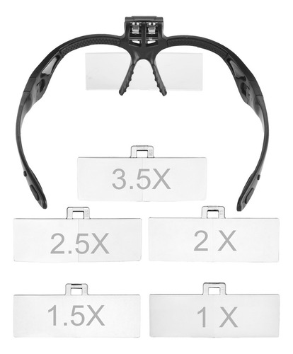 Visor Con 5 Lentes De Aumento Y Luz Led, Lupa De Joyero