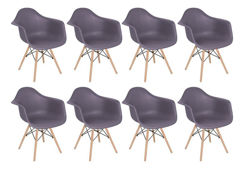 8 Cadeiras  Eames Wood Daw  Com Braços Cozinha Cores Estrutura Da Cadeira Cinza Nevoa