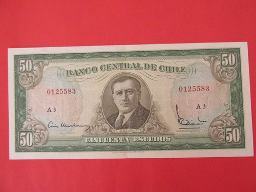 Billete Chile 50 Escudos Firmado Mackenna-ibañez Año 1962