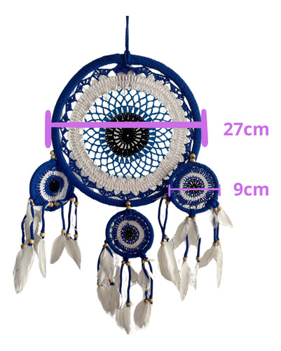 Hermoso Atrapasueños Azul Y Blanco 60cm Alto Con Plumas