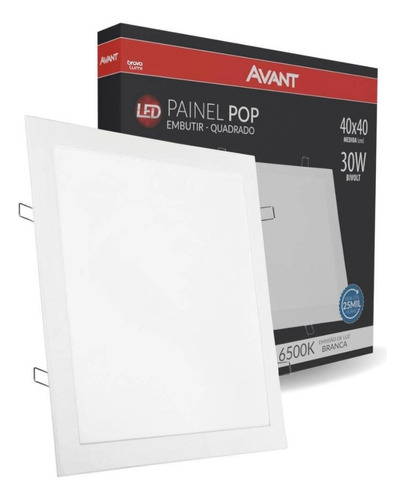 Plafon Led Quadrado Embutir 40x40 Painel 30w 6500k Avant