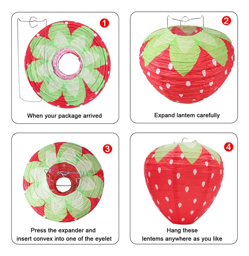 6 Linternas De Papel De Fresa, Suministros De Fiesta De Tart