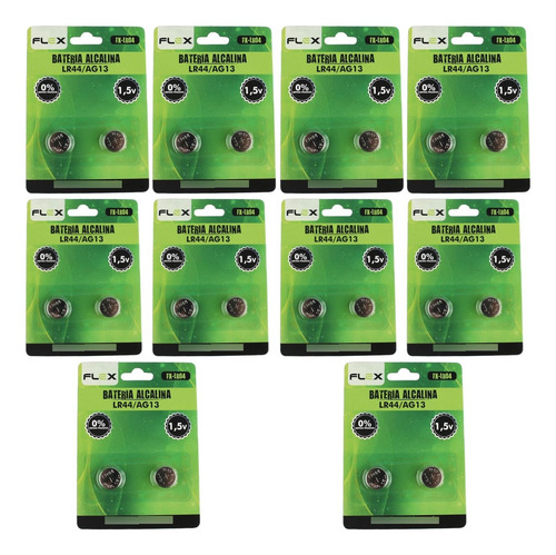 Kit Com 10 Cartelas Bateria Alcalina Lr44 Ag13 1.5v 20 Unid