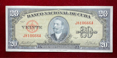 Billete 20 Pesos Cuba 1958 Pick 89 B Maceo American Bank Not