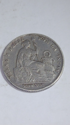 Perú República Moneda De Plata 1909 5to De Sol O 20 Cent .