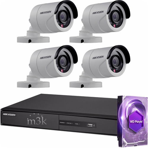 Kit Seguridad Hikvision Full Hd Dvr 4 + Disco 1tb Instalado + 4 Camaras Infrarrojas Exterior O Domos + Ip Cctv M3k