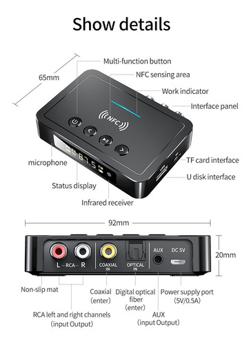 Imagen 9 de 9 de Transmisor Receptor Bluetooth 5.0 Nfc Tv Pc Tablet Home Auto