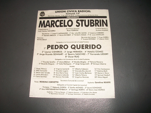 Union Civica Radical  . Boleta Electoral 9/5/2010 . 