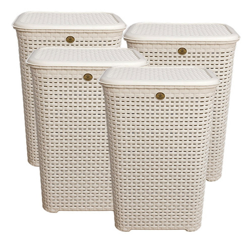 4 Cestos Canastas Organizador Ropa Tapa Rattan Resistente Color Blanco