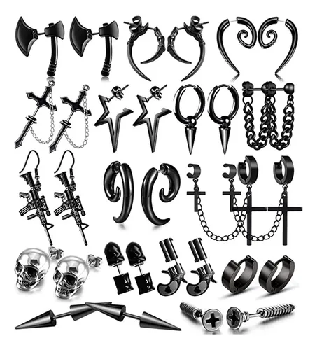 comprar 16 Pares Piercing Aretes De Estilo Punk Negros Para Hombre 