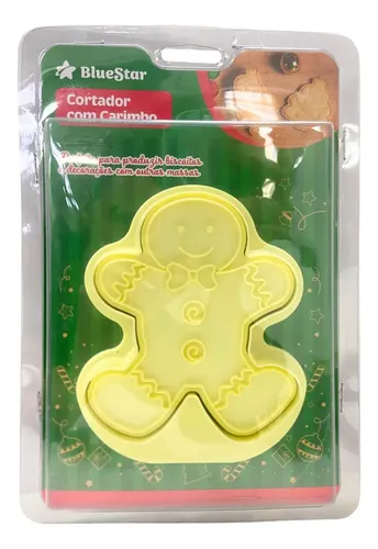 Cortador de Biscoito Ginger Amarelo BlueStar Natal Carimbo Plásti...