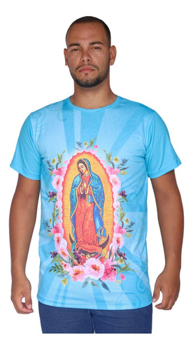 Camiseta Católica Masculina Nossa Senhora De Guadalupe Azul