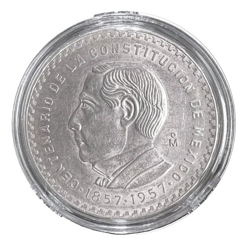 Moneda Plata 5 Pesos Juárez Aniversario De La Constitu 1957