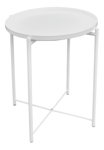 Mesa Auxiliar Minimalista Blanca Charola Desmontable Jardin Color Blanco