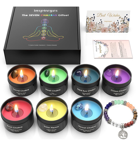 Velas De Chakra Con Cristal Y Piedras Curativas De Primera C