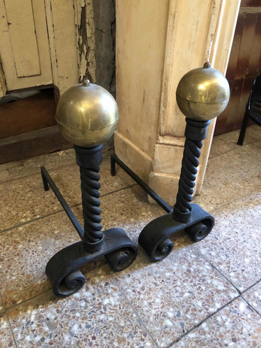 Morillos Para Chimenea De Hierro Y Bocha De Bronce