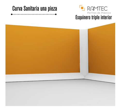 Esquinero Triple Tipo T Zoclo Curva Sanitaria Plástico Pvc