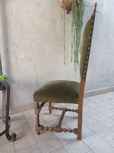 Silla De Estilo - Tapizado En Pana - Excelente Estado Madera Verde Musgo (Usado)