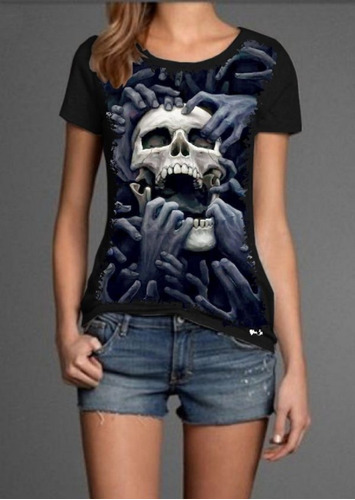 Blusa Fem. 5%off Cranio Caveira Mãos Hands Diferente Top