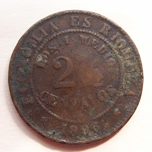 Moneda 1896 Chile 2 1/2 Cent.   Economia Es Riqueza  Rara !!