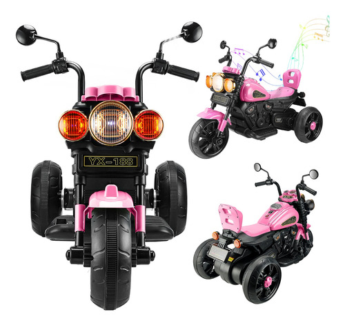 Motocicleta Triciclo Eléctrica Recargable Rosa Para Niño 